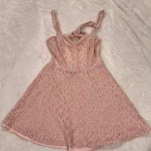 Pink Lace Fit And Flare Dress with open back